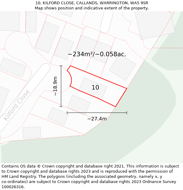 10, KILFORD CLOSE, CALLANDS, WARRINGTON, WA5 9SR: Plot and title map