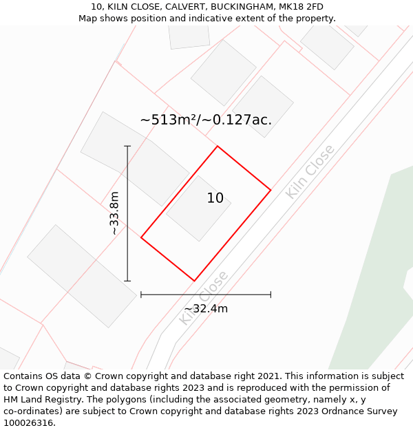 10, KILN CLOSE, CALVERT, BUCKINGHAM, MK18 2FD: Plot and title map