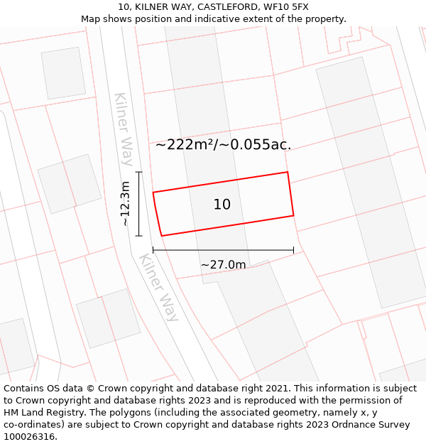 10, KILNER WAY, CASTLEFORD, WF10 5FX: Plot and title map