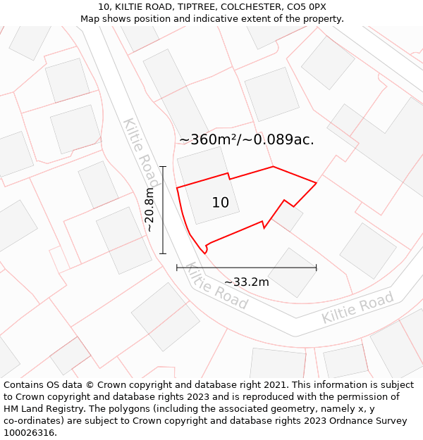 10, KILTIE ROAD, TIPTREE, COLCHESTER, CO5 0PX: Plot and title map