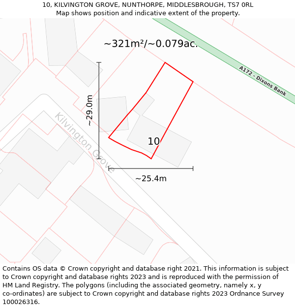 10, KILVINGTON GROVE, NUNTHORPE, MIDDLESBROUGH, TS7 0RL: Plot and title map