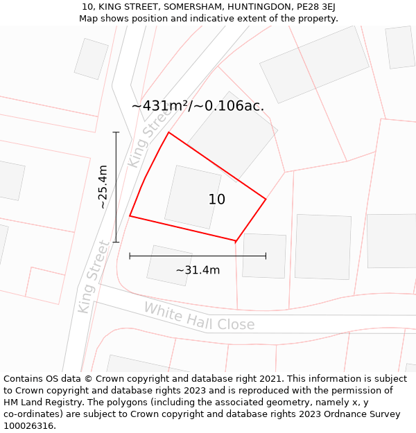 10, KING STREET, SOMERSHAM, HUNTINGDON, PE28 3EJ: Plot and title map