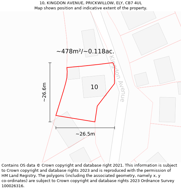 10, KINGDON AVENUE, PRICKWILLOW, ELY, CB7 4UL: Plot and title map