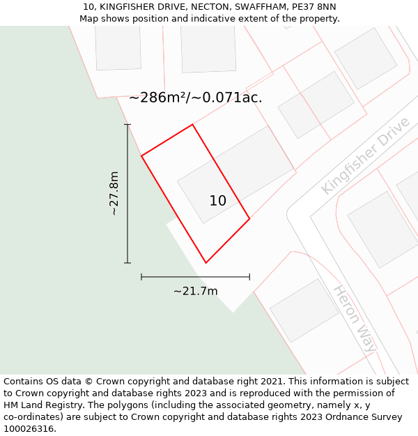 10, KINGFISHER DRIVE, NECTON, SWAFFHAM, PE37 8NN: Plot and title map