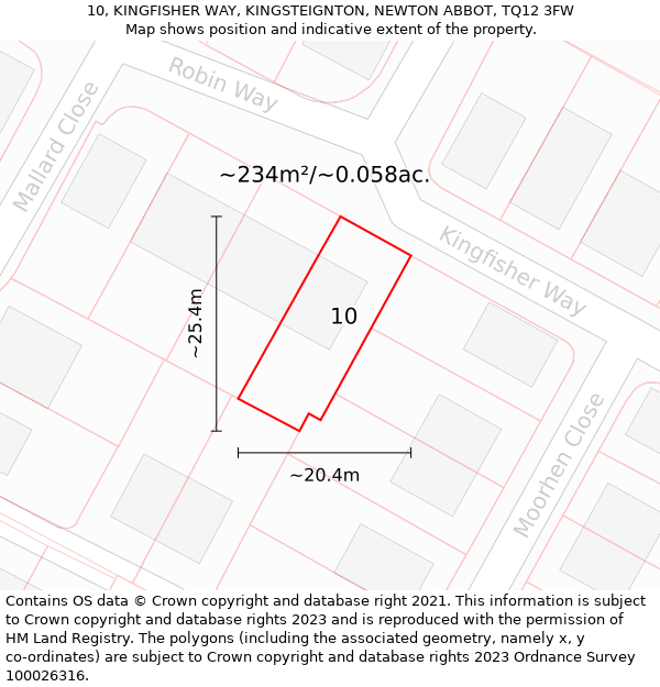 10, KINGFISHER WAY, KINGSTEIGNTON, NEWTON ABBOT, TQ12 3FW: Plot and title map