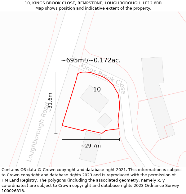 10, KINGS BROOK CLOSE, REMPSTONE, LOUGHBOROUGH, LE12 6RR: Plot and title map