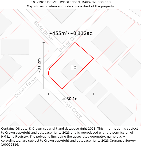 10, KINGS DRIVE, HODDLESDEN, DARWEN, BB3 3RB: Plot and title map