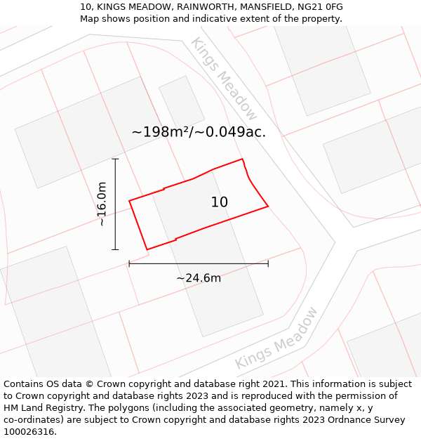 10, KINGS MEADOW, RAINWORTH, MANSFIELD, NG21 0FG: Plot and title map