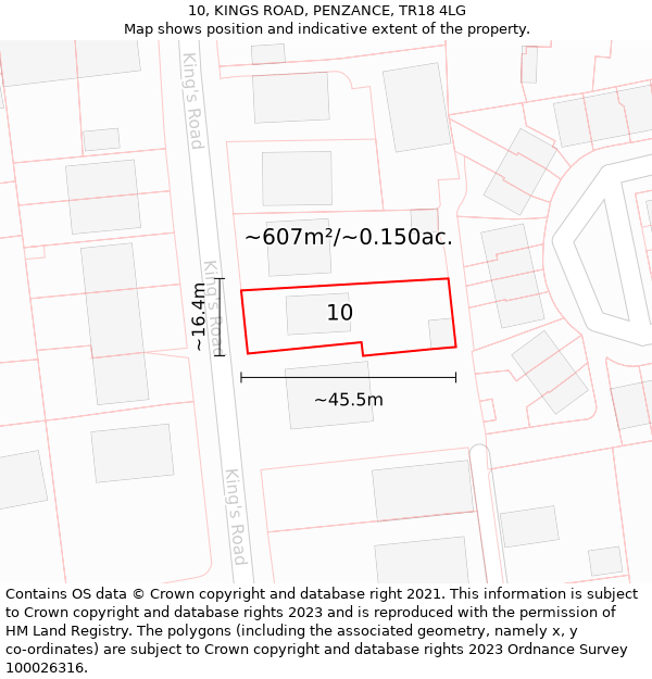 10, KINGS ROAD, PENZANCE, TR18 4LG: Plot and title map