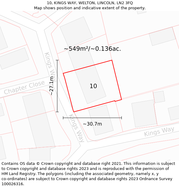 10, KINGS WAY, WELTON, LINCOLN, LN2 3FQ: Plot and title map