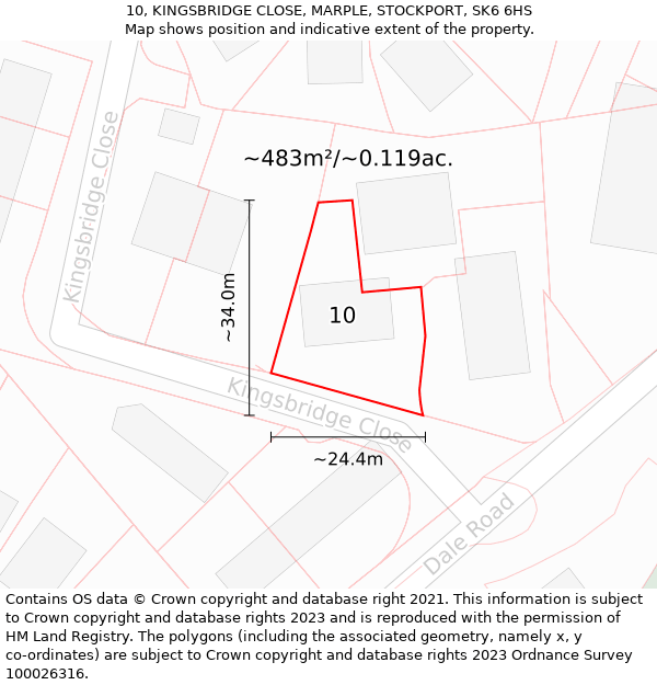 10, KINGSBRIDGE CLOSE, MARPLE, STOCKPORT, SK6 6HS: Plot and title map