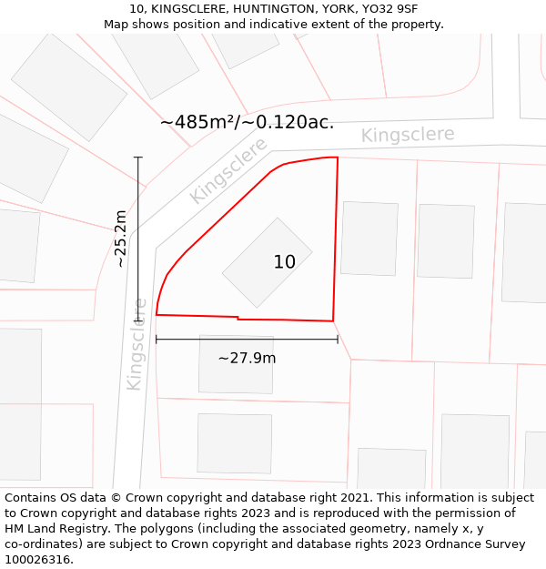 10, KINGSCLERE, HUNTINGTON, YORK, YO32 9SF: Plot and title map