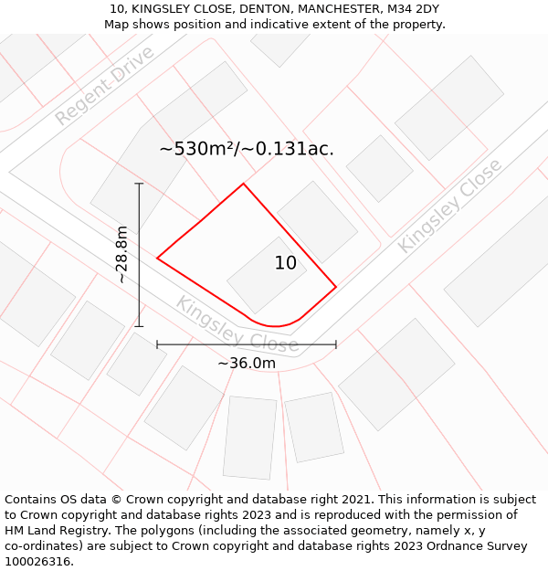 10, KINGSLEY CLOSE, DENTON, MANCHESTER, M34 2DY: Plot and title map