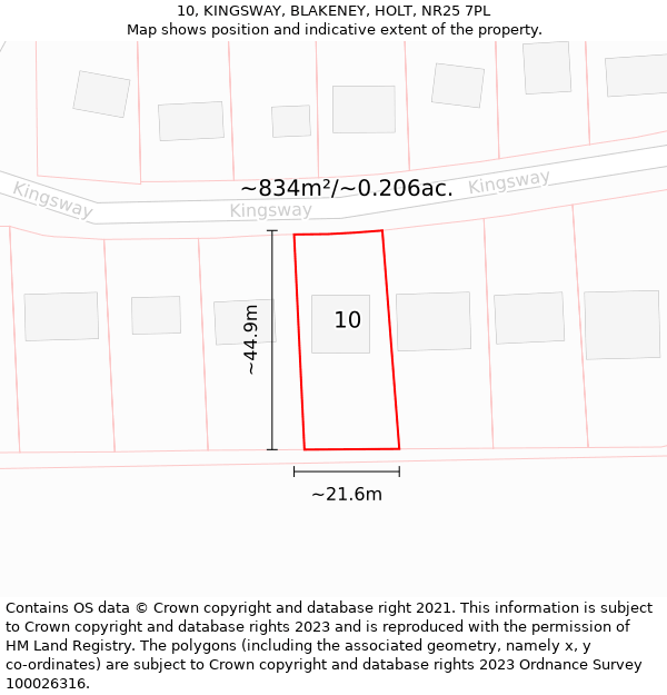 10, KINGSWAY, BLAKENEY, HOLT, NR25 7PL: Plot and title map