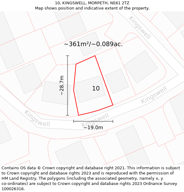 10, KINGSWELL, MORPETH, NE61 2TZ: Plot and title map