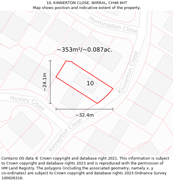 10, KINNERTON CLOSE, WIRRAL, CH46 6HT: Plot and title map