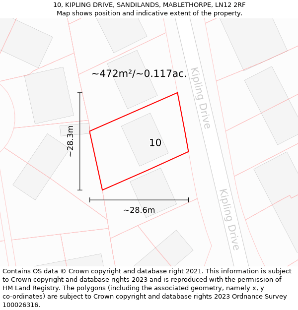 10, KIPLING DRIVE, SANDILANDS, MABLETHORPE, LN12 2RF: Plot and title map