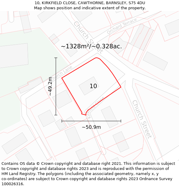 10, KIRKFIELD CLOSE, CAWTHORNE, BARNSLEY, S75 4DU: Plot and title map