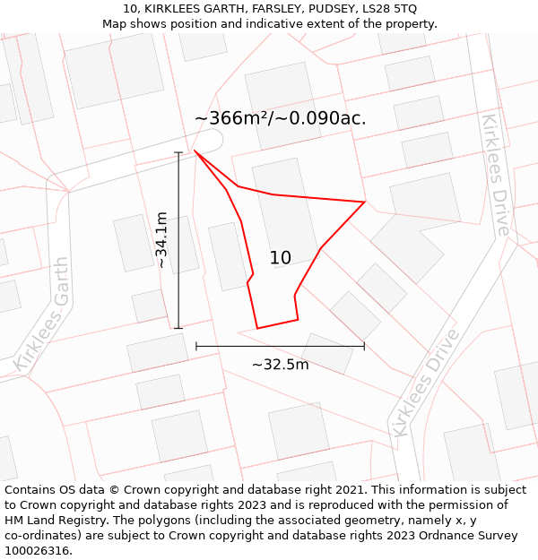 10, KIRKLEES GARTH, FARSLEY, PUDSEY, LS28 5TQ: Plot and title map