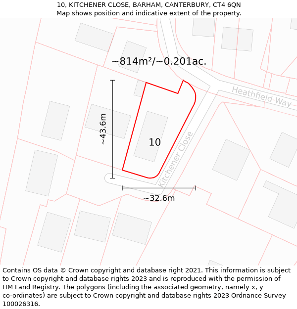 10, KITCHENER CLOSE, BARHAM, CANTERBURY, CT4 6QN: Plot and title map