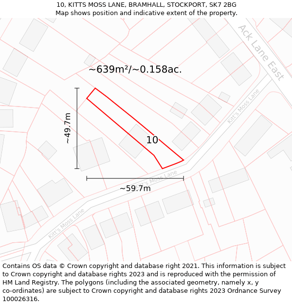 10, KITTS MOSS LANE, BRAMHALL, STOCKPORT, SK7 2BG: Plot and title map