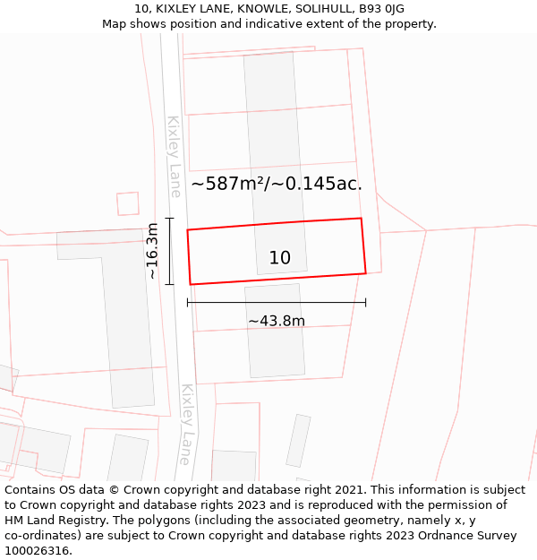 10, KIXLEY LANE, KNOWLE, SOLIHULL, B93 0JG: Plot and title map