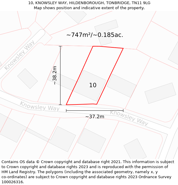 10, KNOWSLEY WAY, HILDENBOROUGH, TONBRIDGE, TN11 9LG: Plot and title map