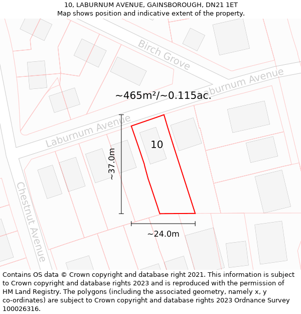 10, LABURNUM AVENUE, GAINSBOROUGH, DN21 1ET: Plot and title map