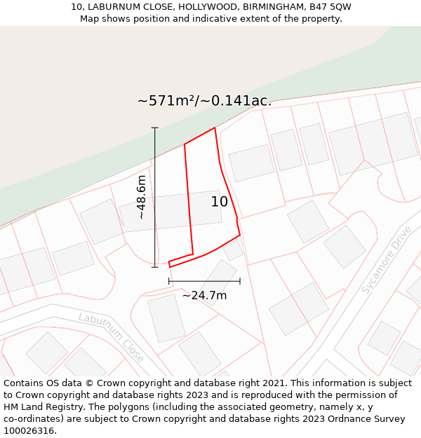 10, LABURNUM CLOSE, HOLLYWOOD, BIRMINGHAM, B47 5QW: Plot and title map