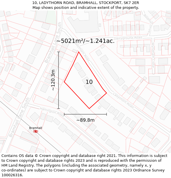 10, LADYTHORN ROAD, BRAMHALL, STOCKPORT, SK7 2ER: Plot and title map