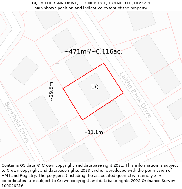 10, LAITHEBANK DRIVE, HOLMBRIDGE, HOLMFIRTH, HD9 2PL: Plot and title map