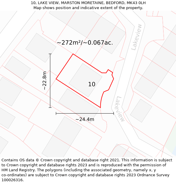 10, LAKE VIEW, MARSTON MORETAINE, BEDFORD, MK43 0LH: Plot and title map