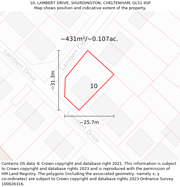 10, LAMBERT DRIVE, SHURDINGTON, CHELTENHAM, GL51 4SP: Plot and title map