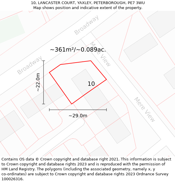 10, LANCASTER COURT, YAXLEY, PETERBOROUGH, PE7 3WU: Plot and title map