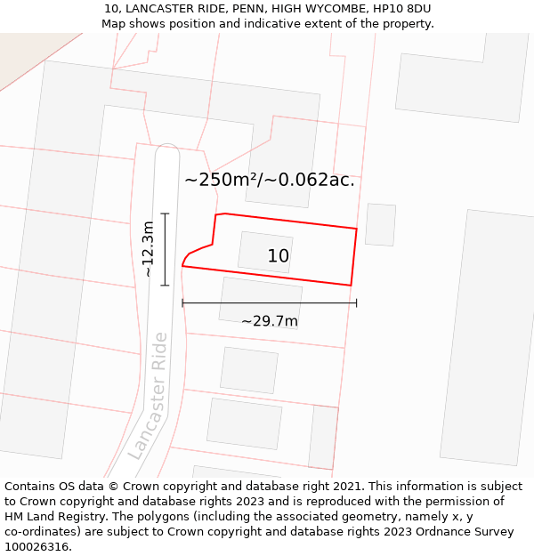 10, LANCASTER RIDE, PENN, HIGH WYCOMBE, HP10 8DU: Plot and title map