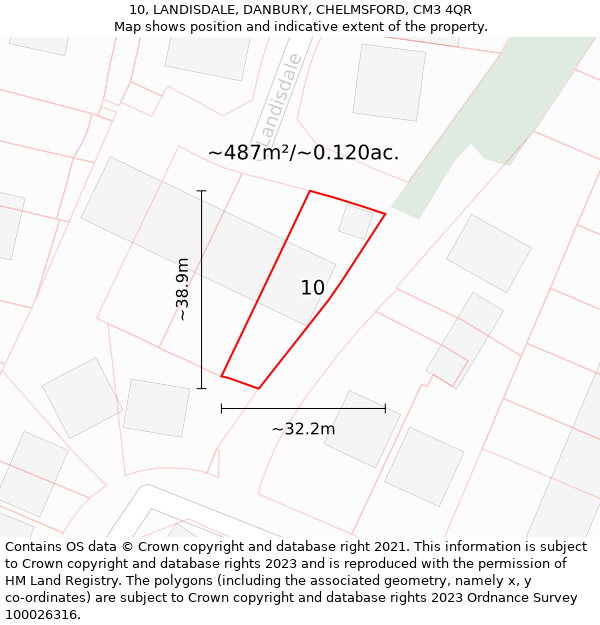 10, LANDISDALE, DANBURY, CHELMSFORD, CM3 4QR: Plot and title map