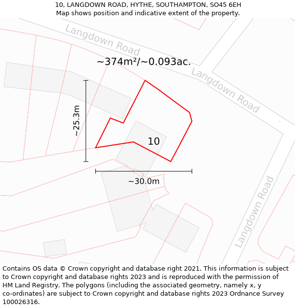 10, LANGDOWN ROAD, HYTHE, SOUTHAMPTON, SO45 6EH: Plot and title map