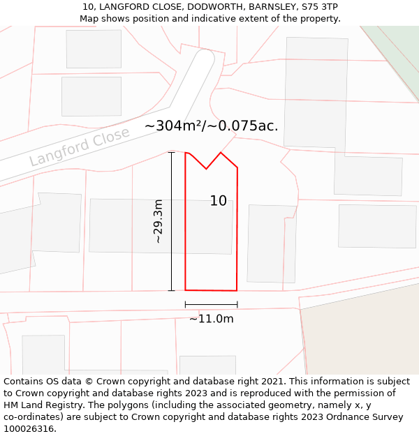 10, LANGFORD CLOSE, DODWORTH, BARNSLEY, S75 3TP: Plot and title map