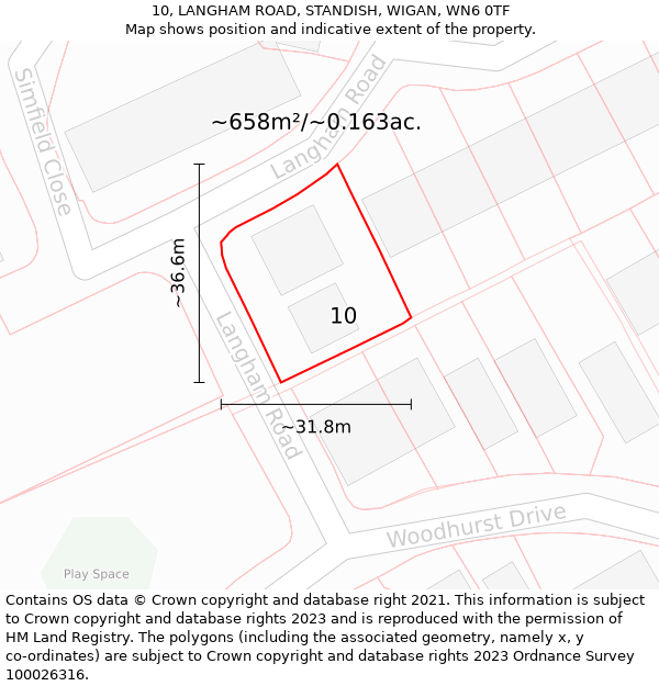 10, LANGHAM ROAD, STANDISH, WIGAN, WN6 0TF: Plot and title map