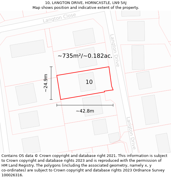 10, LANGTON DRIVE, HORNCASTLE, LN9 5AJ: Plot and title map