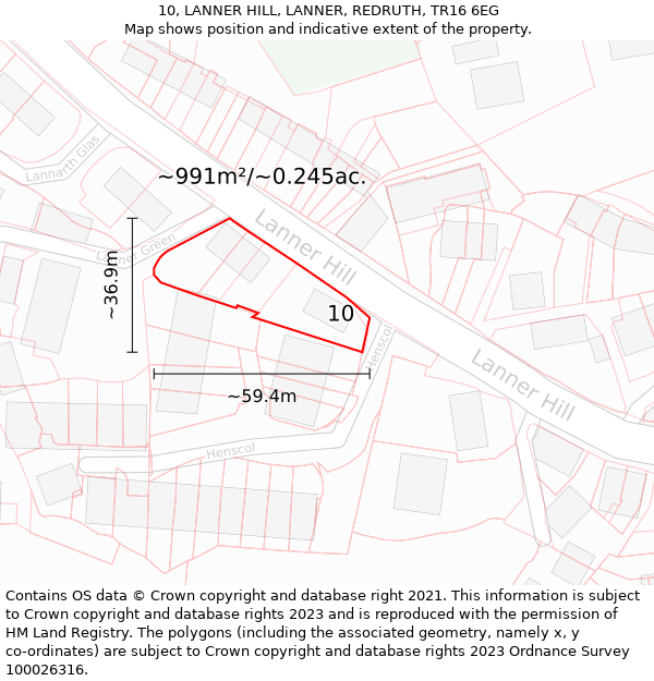 10, LANNER HILL, LANNER, REDRUTH, TR16 6EG: Plot and title map