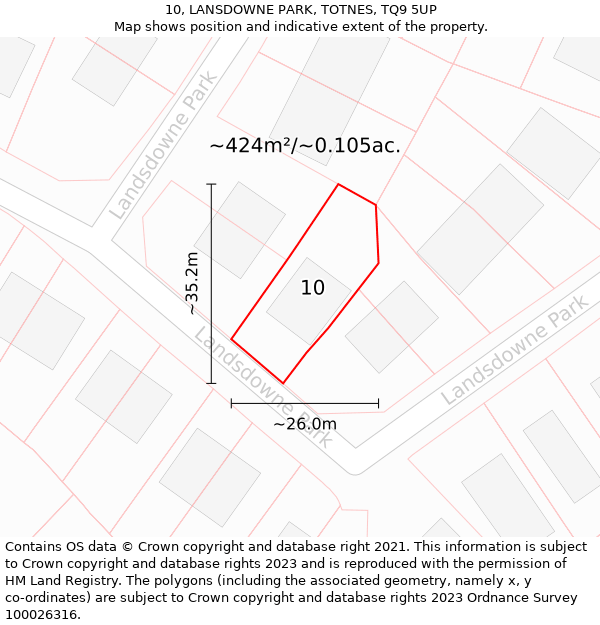 10, LANSDOWNE PARK, TOTNES, TQ9 5UP: Plot and title map