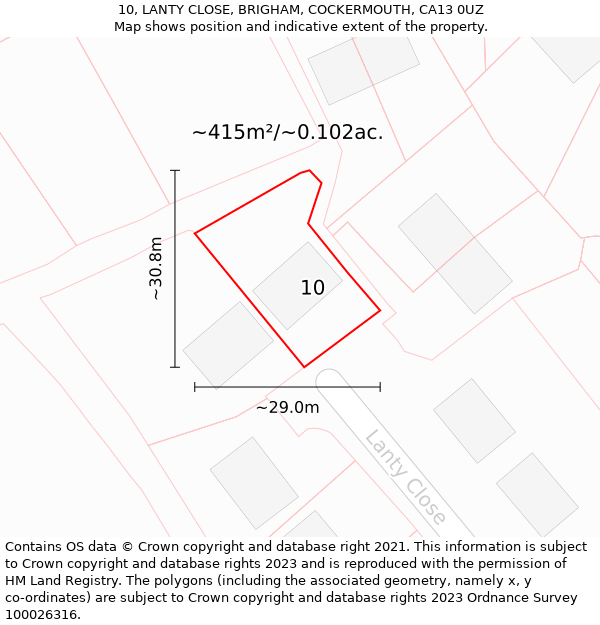 10, LANTY CLOSE, BRIGHAM, COCKERMOUTH, CA13 0UZ: Plot and title map