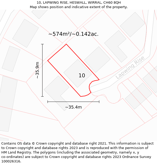 10, LAPWING RISE, HESWALL, WIRRAL, CH60 8QH: Plot and title map