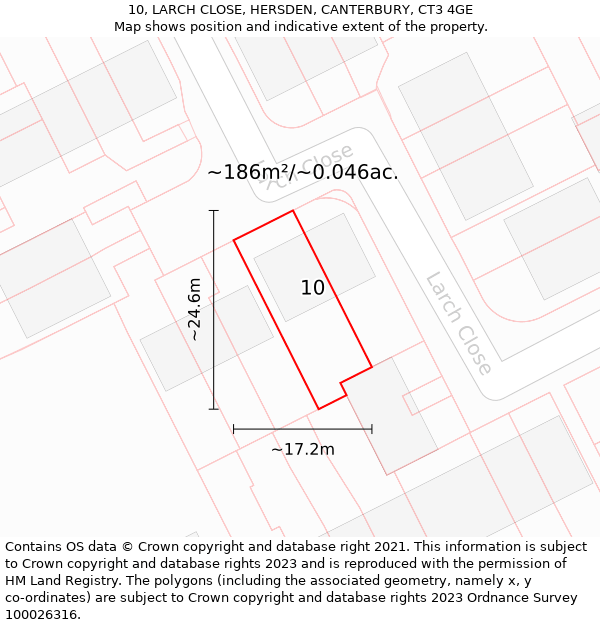 10, LARCH CLOSE, HERSDEN, CANTERBURY, CT3 4GE: Plot and title map