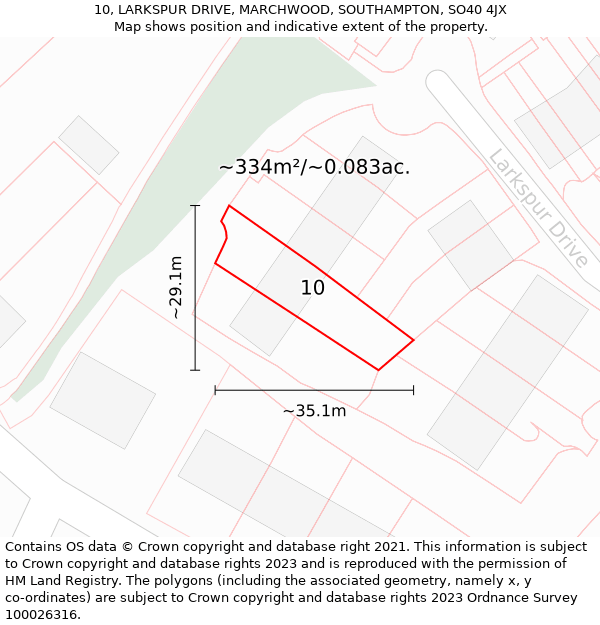 10, LARKSPUR DRIVE, MARCHWOOD, SOUTHAMPTON, SO40 4JX: Plot and title map