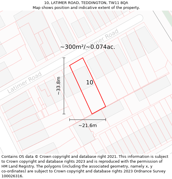 10, LATIMER ROAD, TEDDINGTON, TW11 8QA: Plot and title map