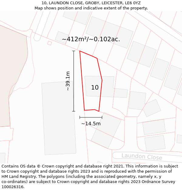 10, LAUNDON CLOSE, GROBY, LEICESTER, LE6 0YZ: Plot and title map