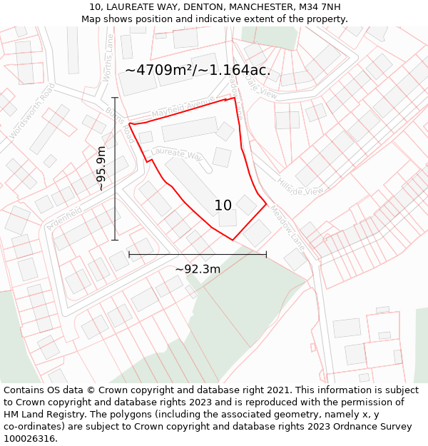 10, LAUREATE WAY, DENTON, MANCHESTER, M34 7NH: Plot and title map