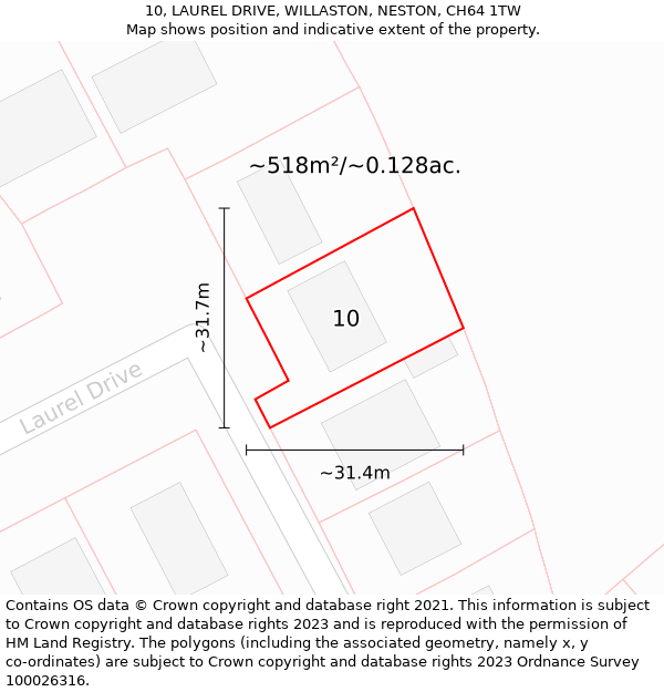 10, LAUREL DRIVE, WILLASTON, NESTON, CH64 1TW: Plot and title map